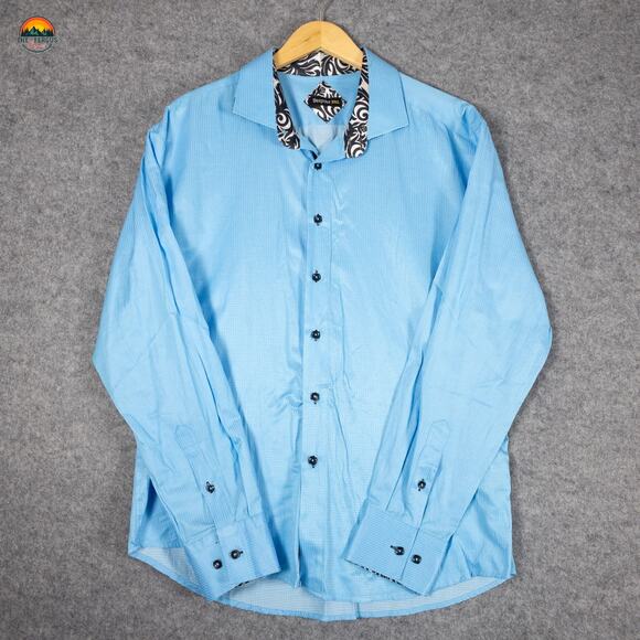 Bespoke Button-Up Shirt Blue Cotton Long Sleeve Collared Men's Size 3XL - Picture 2 of 11